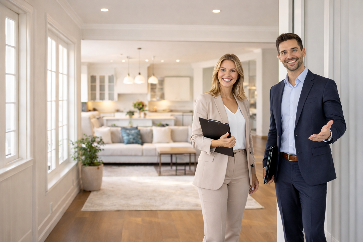 A smiling small business owner in a bright, modern shop